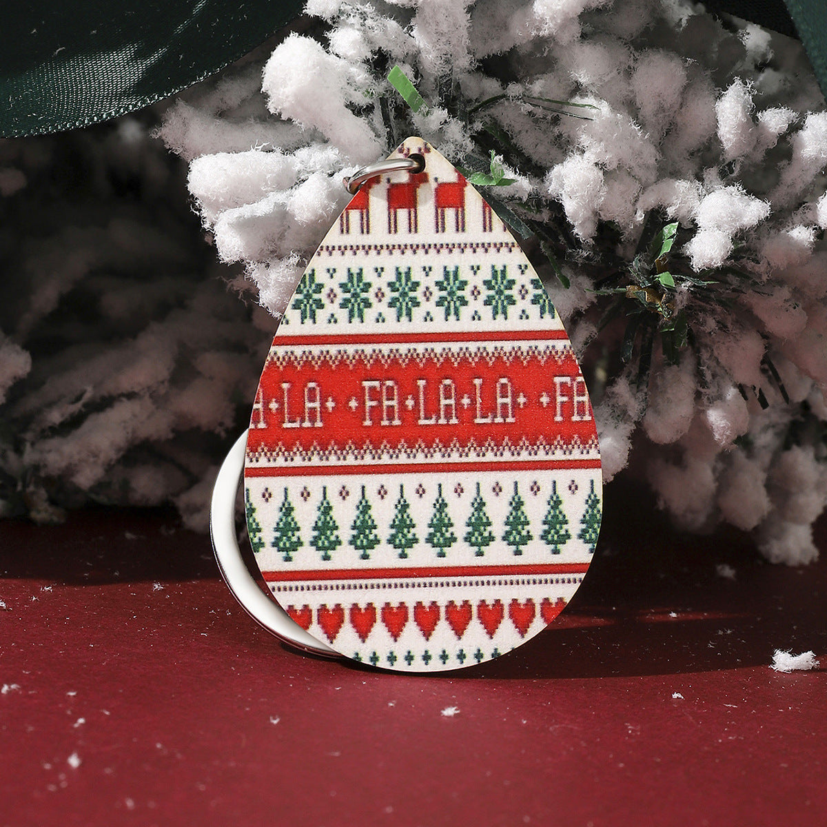 Wholesale Wooden Water Drop Christmas Keychains